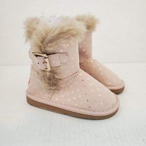 U.S Sports Pink Fur Boots Sparkle Stars Buckle 6